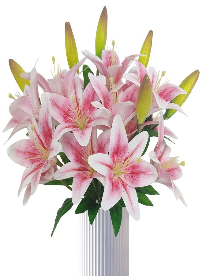 ATFL Artifical Lily Flowers 18 Heads, 5 Forks Long Stem Faux Fake Tiger Lily Flower Bouquets for Home Hotel Office Party Decor Table Centerpieces (2, Light Pink) - Image 2